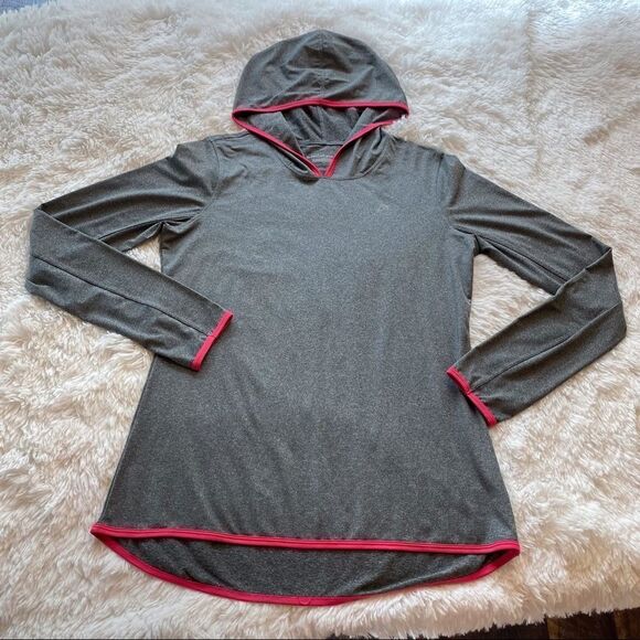 Head Gray With Pink Trim Hooded Long Sleeve Pullover Size Large - Picture 1 of 12